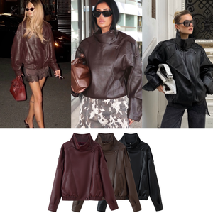 Giacca Blazer in Ecopelle da <span class=keywords><strong>Donna</strong></span> Stile Europeo-Americano con Doppio Colletto, Vestibilità Ampia, Nuova Collezione Autunno Inverno 2025 per il Commercio Estero Transfrontaliero - Product Image 1