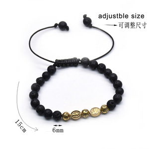Black Volcanic Stone <b>Bead</b> <b>Bracelet</b> With Gold Cross Charms Zinc Alloy Fashion Jewelry For Men Women Unisex Accessory - Product Image 3