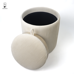 Tabouret de coiffeuse rond en velours blanc moderne avec panier de rangement <span class=keywords><strong>Pouf</strong></span> de rangement ottoman décoratif pour la maison - Product Image 3