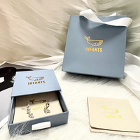 Ensemble d'emballage cadeau pour bijoux avec logo baleine A1, sac cadeau, boîte tiroir, pochette, dorure à chaud, bleu poussière, crème, ensemble d'emballage cadeau personnalisé pour marque