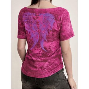 Women's Off The Shoulder Gothic Graphic Tee Y2k Grunge Vintage Summer <b>Top</b> Lightweight Polyester <b>One</b>-Shoulder Fashion <b>Top</b> - Product Image 2