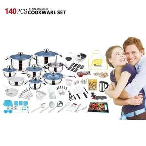 Funite 140 Mảnh Thép Không Gỉ Đồ Nấu Nướng Set-Lò Nướng & Máy Rửa Chén An Toàn Gas & Cảm Ứng Sẵn Sàng Glass Nắp Thiết Kế Hiện Đại - Product Image 2