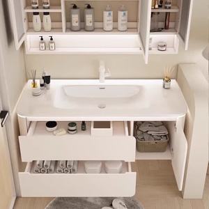 Modern simple painted bathroom cabinet integrated ceramic basin smart mirror hand washing bathroom cabinet - Product Image 5