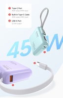 Q12 Pro 10000mAh 45W Pengisian Cepat Seukuran Kartu dengan Kabel Tipe-C Terintegrasi, Power Bank dengan Layar LED Digital