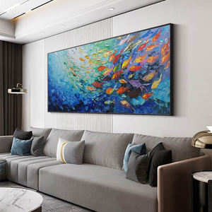 Personnalisé en gros fait à la main Style dessin animé écologique grande toile oeuvre couteau école de poisson <span class=keywords><strong>peinture</strong></span> à l'huile <span class=keywords><strong>Art</strong></span> mural - Product Image 3