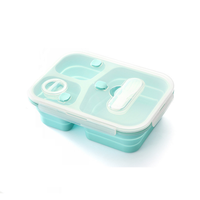 Boîte à bento pliable en silicone à 3 compartiments, compatible micro-ondes, chauffable, anti-fuite, avec couvercle de rangement divisé, boîte à lunch pliable pour l'extérieur