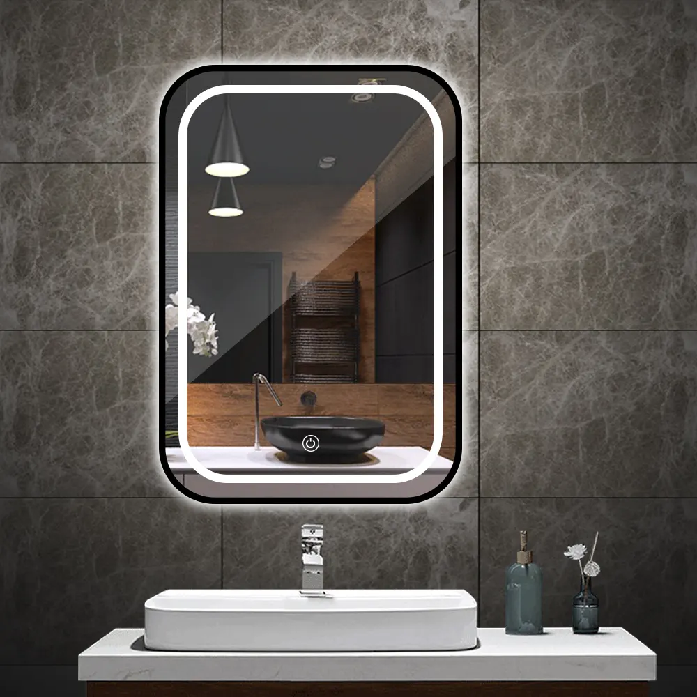 Nero cornice Bagno Intelligente Specchio Con Luci, Illuminato A LED Vanity Retroilluminato con Sensore di Tocco