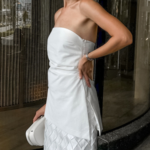 Enyami noir <span class=keywords><strong>blanc</strong></span> coton lin femmes printemps été Design fente taille gilet sortir décontracté basique bustier tubulaire <span class=keywords><strong>Bandeau</strong></span> - Product Image 5