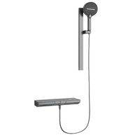 Ensemble de robinetterie de douche mural thermostatique gris anthracite moderne et minimaliste avec touches de style piano en laiton et rail coulissant réglable