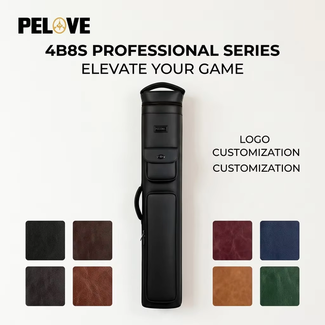 Pelove 4BX8S PU Leather Pool Cue Case Waterproof Scratch-Resistant Pool Cue Bag Large Accessory Pockets Carbon Fiber Stick Case