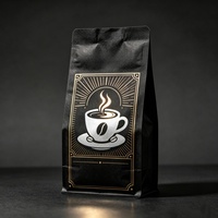 Sac d'emballage refermable pour café compostable noir mat de 500 g avec valve, doublure en PLA, impression laser personnalisée, pochette à fond plat de qualité alimentaire