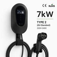 Pengisi Daya EV Pintar 7kW 32A Bersertifikasi CE, Terpasang di Dinding, Tipe 2 GB/T Tipe 1 220V AC, Stasiun Pengisian Daya EV dengan LCD 4.3" IP55 untuk Tesla