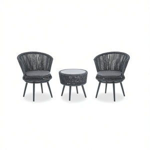 Set da Giardino in Rattan con 2 Sedie e 1 Tavolo, Arredamento da Esterno dal Design Contemporaneo, Resistente alle Intemperie con Struttura in Metallo - Product Image 1
