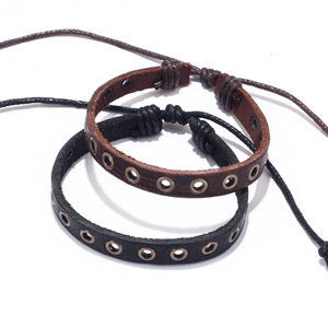 Retro Brown Punk Men's Leather <b>Bracelet</b> With Metal Grommets <b>Adjustable</b> Cord Closure For Gift Jewelry Accessory - Product Image 3