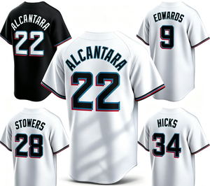 Camisetas de Béisbol para Hombre con Estampado por Transferencia de Calor al por Mayor # 22 Alcantara # 28 Stowers # 39 Perez Short Deportivo de Secado Rápido - Product Image 1