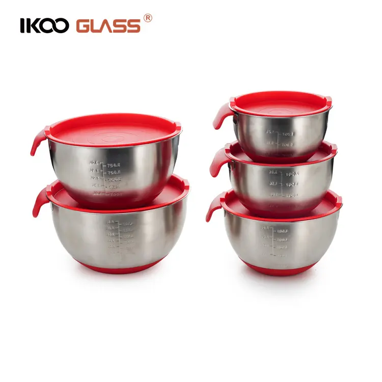 IKOO wholesale Non-Slip Bottoms stainless steel salad bowl set mixing bowl for prep, serving and food storage