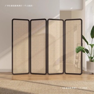 New Chinese Style Rattan <b>Screen</b> Partition Folding Solid Wood Room Divider For Living Room Office Entrance - Product Image 3