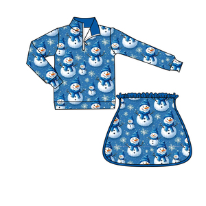 Tenues de Noël pour bébés filles en coton biologique à manches longues avec imprimé bonhomme de neige et Père Noël, vêtements assortis pour sœurs, vente en gros - Product Image 4
