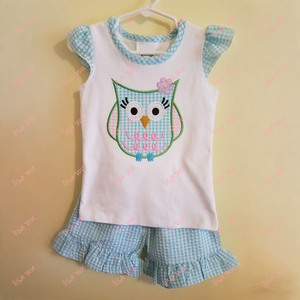 Ensemble de vêtements pour sœurs personnalisées, shorts en seersucker à rayures assorties, ensemble de vêtements pour petites filles à volants sans manches - Product Image 4