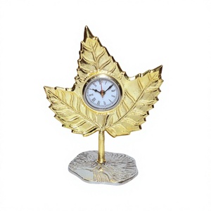 Gold Leaf <b>Clock</b> Interior Decorative Cast Aluminium Tableware Showpiece <b>Clock</b> Portable Silver & Gold Bedside <b>Clock</b> Model Unique - Product Image 1