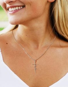 Collana con Ciondolo a Croce in Acciaio Inossidabile Dorato Faith Trendy, Catena in Bambù, <span class=keywords><strong>Gioielli</strong></span> Cristiani per Donne, Festa della Mamma - Product Image 2
