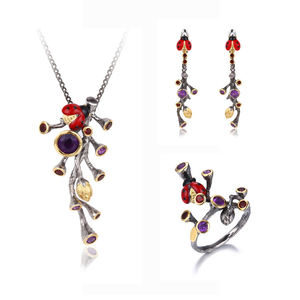 Mạ 925 Sterling bạc trang sức Set Vàng Hot Thời Trang Handmade của phụ nữ cổ điển hoàn hảo Zircon Bộ đồ trang sức trong màu đen - Product Image 5