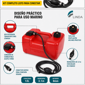 LINDA Fabrica Directa Réservoir de Carburant Marin 12L avec Tuyau 3.1m 8mm pour Moteur Hors-Bord Yamaha CE EPA ErP CARB - Product Image 3