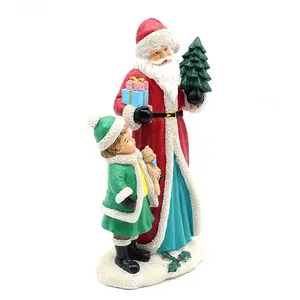 Santa Met Jongen Amerikaanse Kerstman Kerst Beeldje, 10.5 "Tall Polyresin