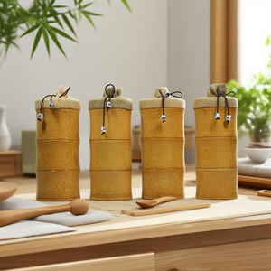 Bamboo Tea Caddy With Cloth Bag Sealed Storage For White Tea Gift Packaging Floral Calligraphy Design - Product Image 3