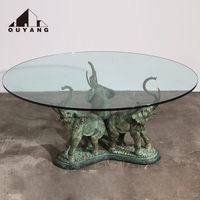 QUYANG luxe décoration de la maison Table en métal laiton Statues égyptiennes anciennes Sphinx Bronze Sculpture Table basse