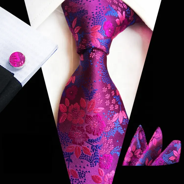 New Arrival Luxury Neckties With Pocket Squares Casual Ties For Men Italian Wholesale Men Ties And Hanky Cufflinks Set