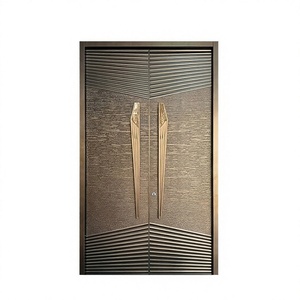 <span class=keywords><strong>Puerta</strong></span> de Entrada Frontal Moderna Personalizada Antirrobo de Aluminio Fundido con <span class=keywords><strong>Doble</strong></span> <span class=keywords><strong>Hoja</strong></span> Abatible y Manija con Diseño de <span class=keywords><strong>Hoja</strong></span> de Oro en V para Villa - Product Image 3
