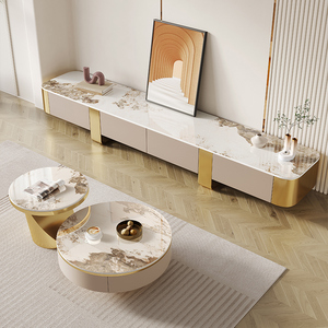 Meuble TV LCD moderne et luxueux en bois et marbre Meuble flottant pour chambre à coucher et salon Meuble Rock Board Décoration Fashion Design