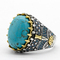 2025 islamique moyen-orient vert fin 925 bijoux en argent turc hommes Turquoise bijoux 925 en argent Sterling Western anneaux pour hommes