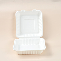 Fibre de bagasse Produits écologiques Emballage alimentaire compostable Conteneur alimentaire biodégradable à clapet 9*9 Boîte à charnière