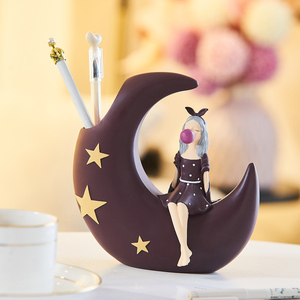 Cute <strong>Girl</strong> Pen Holder Resin Character Model Modern Home Decoration <strong>Bedroom</strong> Study Desktop <strong>Accessories</strong> Children's Stationery Gifts - Product Image 4
