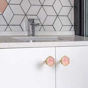 Nordic Minimalist Single Hole Small Zinc Handle Creative Marble Drawer <b>Cabinet</b> Wardrobe Hexagonal Shell Four-Leaf - Product Image 3
