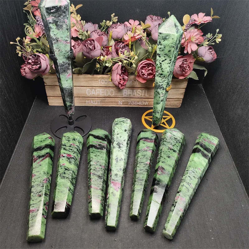 Green quartz crystal wand high quality natural ruby in zoisite crystal tower for healing