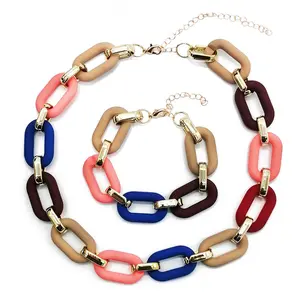 Zooying Fall Color Acrylic Link Chunky Necklace Big CCB And Acrylic Link Necklace For Women