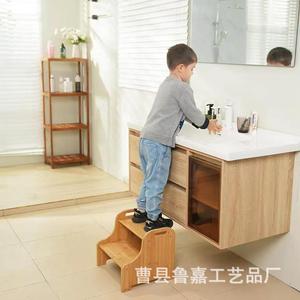 Taburete Infantil de Madera Color Natural para Niños de 2 a 6 Años, Taburete Elevador para Baño y Lavabo - Product Image 1