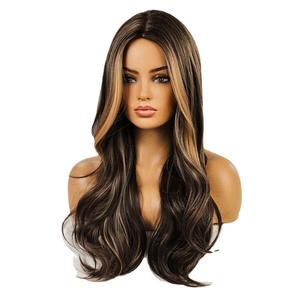 Perruque complète pour femmes européennes et américaines, <span class=keywords><strong>cheveux</strong></span> longs bouclés avec mèches, en fibre synthétique, fabricants en stock - Product Image 5