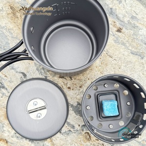 Olla portátil de aluminio para acampar de 400 ml con estufa de alcohol integrada para cocinar al aire libre - Product Image 4