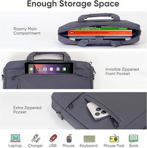 Bolso de hombro para ordenador portátil de 17,3 pulgadas para hombres y mujeres correa de hombro resistente al agua maletín de transporte bolso de ordenador estuche grande - Product Image 5