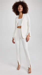 Oem produttore personalizzato Casual a vita alta <span class=keywords><strong>con</strong></span> cerniera a mosca <span class=keywords><strong>con</strong></span> <span class=keywords><strong>tasche</strong></span> <span class=keywords><strong>laterali</strong></span> a fessura e gamba aderente <span class=keywords><strong>pantaloni</strong></span> <span class=keywords><strong>bianchi</strong></span> da donna - Product Image 3