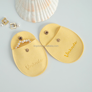 7.8*8.5cm Yellow Embossed Printed Microfiber Portable Jewelry Flap Pouch Luxury Envelope <b>Clip</b> Button Closure Packaging Gift Bag - Product Image 2