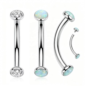 Barra Curva de Acero Quirúrgico 316L de 14G/16G, con Incrustaciones de Diamantes de Imitación/Ópalo, Joyería para Piercing de Ceja, Ombligo, Labio y Pezón - Product Image 1