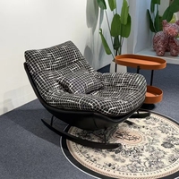 Fauteuil à bascule en tissu style nordique à carreaux noirs et blancs, fauteuil inclinable de détente, canapé à bascule pour la maison, salon, détente