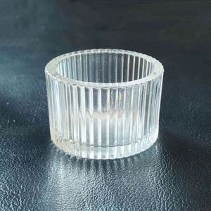 Vente en gros de porte-bougies en verre transparent, couleur ambre rayée, pour la décoration de la maison, fabrication de bougies à la cire de soja, récipient pour bougies - Product Image 3