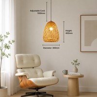Luminaire suspendu en bambou tissé à la main, forme de cloche naturelle, lustre avec douille E27 pour salle à manger, îlot de cuisine, décoration intérieure