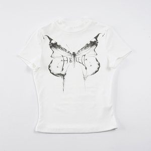 Camiseta Corta Blanca con Estampado de Mariposas para Mujer, Estilo Y2K, Manga Corta, Cuello Redondo, para Ropa Urbana y Moda Diaria - Product Image 6